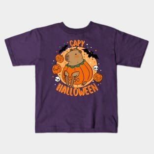 Capy halloween a cute and fun capybara in a pumpkin Kids T-Shirt